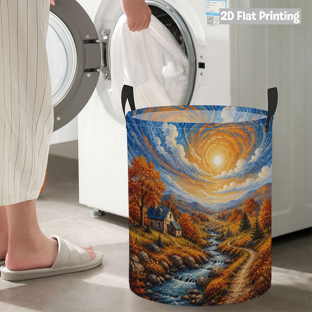 Collapsible Laundry Basket Large Round Waterproof Fabric Hamper Dirty Clothes Storage Bin Toy Organizer with Handles
