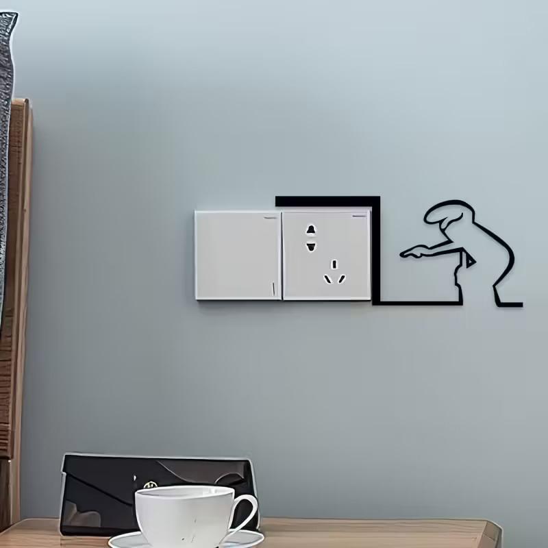 Minimalistischer La Linea Schalteraufkleber - Cartoon-Figur Strichzeichnung Netzschalter Aufkleber Heim- Bürodeko