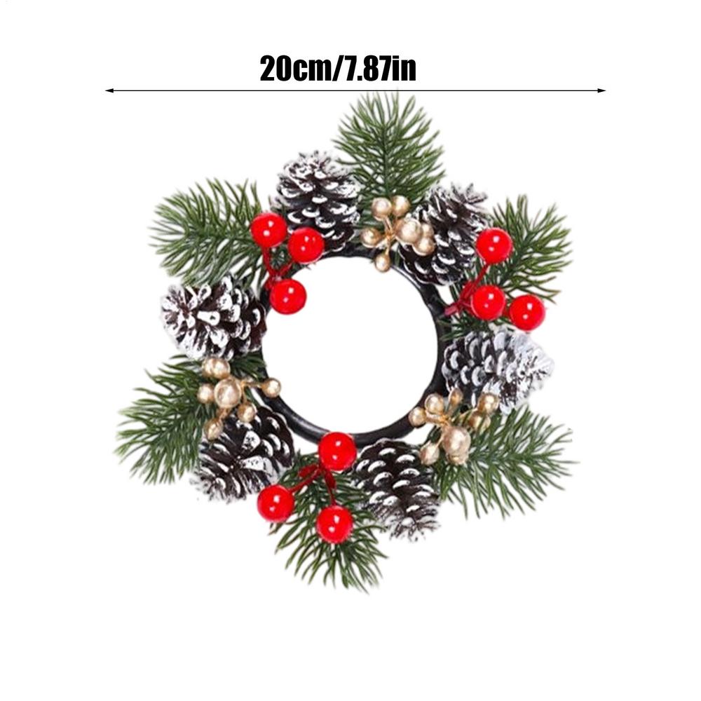 

Christmas Wreath Artificial Berries Pinecone Pine Candlestick Wreaths Garland Candle Ring Table Home Party Decoration