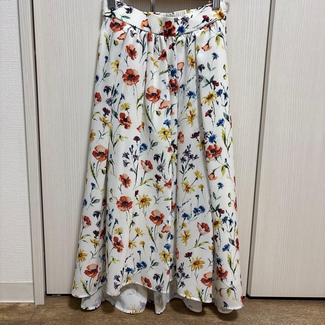 PLST Flower Print Flare Skirt XS