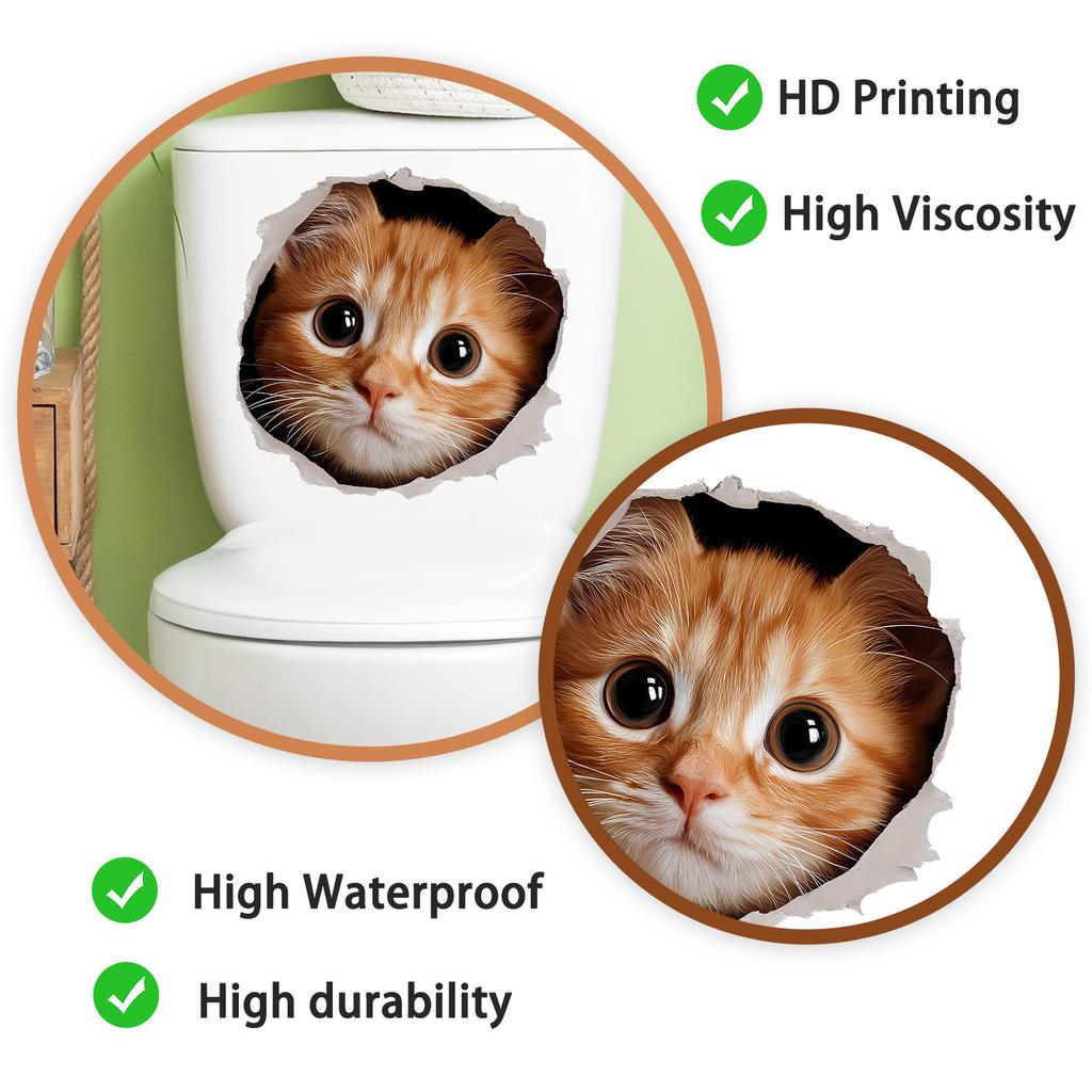 Naklejka na toaletę dla kota 3D Przebijająca ścianę Samoprzylepna Usuwalna do Łazienki Wystrój Domu