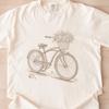 Bicycle Flower Basket T-Shirt, Summer Bike Linocut Design Unisex Tee