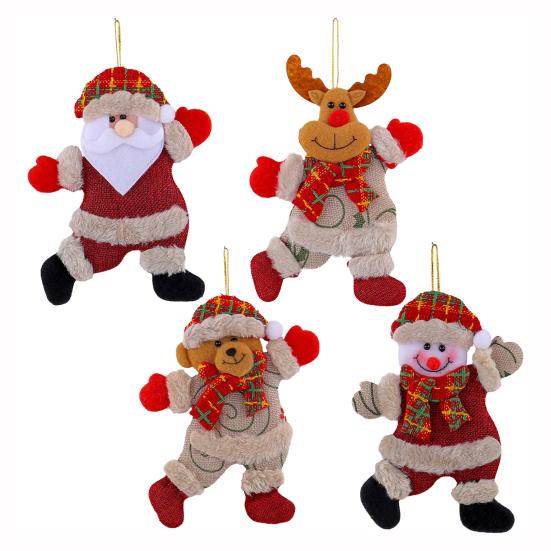 Small Christmas Doll Ornaments Fabric Snowman Santa Claus Bear Reindeer Xmas Tree Ornaments Rustic Doll Hanging Decor for Holiday Party Supplies