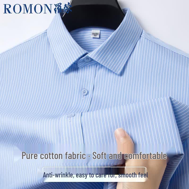 ROMON Men s Striped Short-Sleeve Cotton Business Casual Shirt M