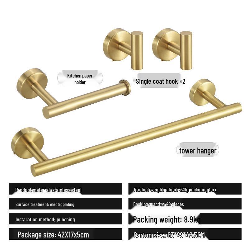 Edelstahl Stanzfreies Badezimmer Handtuch- & Papierregal Set mit Haken & Ringen