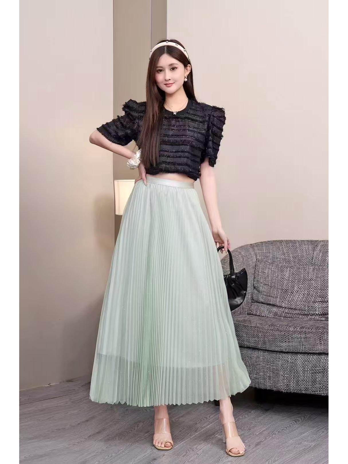 High-Waisted Slim-Fit Sequin Mesh Star Midi Skirt One Size зелёный