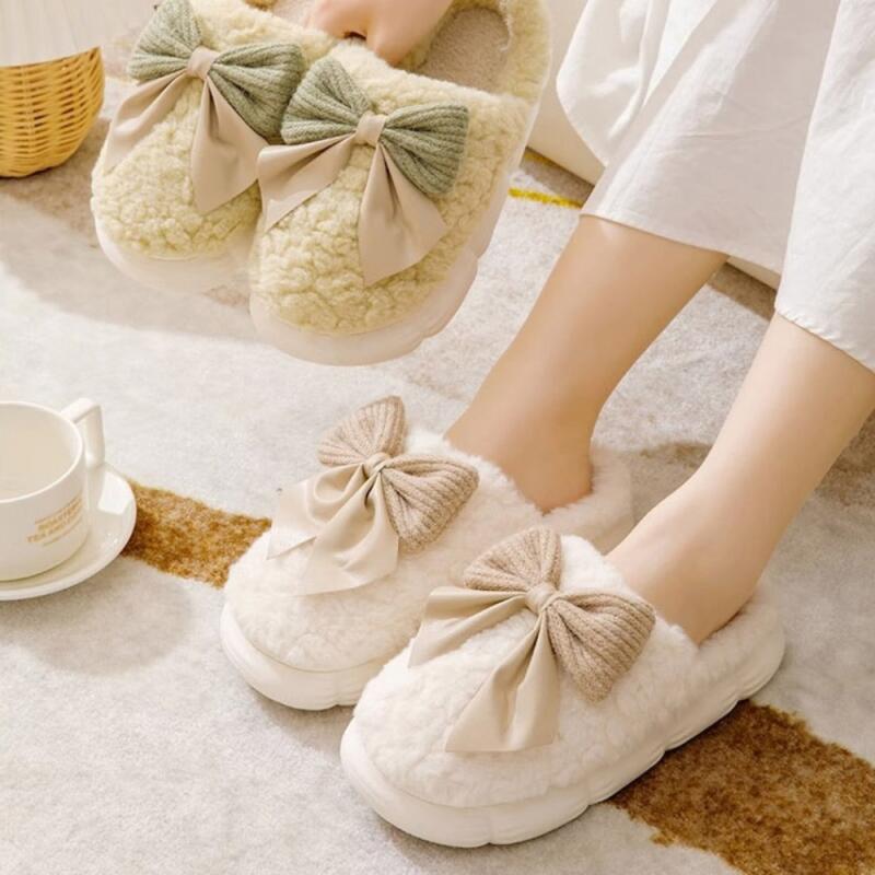 Cute Poggle Ribbon Point Women s Fur Slippers Ivory 250