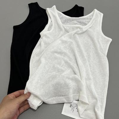 Women's White Round Neck Sleeveless Top - 70% Linen-Like Cotton, Super Breathable, Perfect for Summer