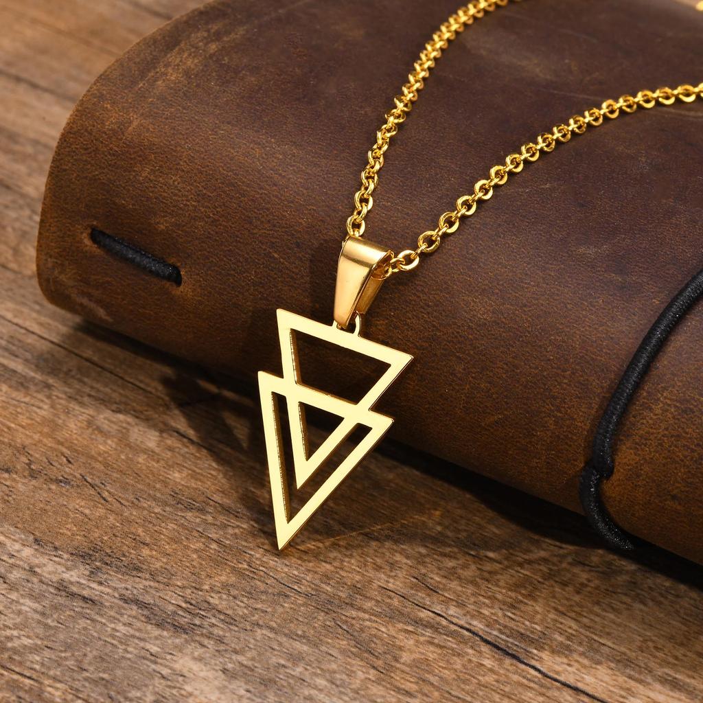 Men's Stainless Steel Hollow Double Triangle Necklaces,Waterproof Metal Geometric Pendant Collar with O Chain