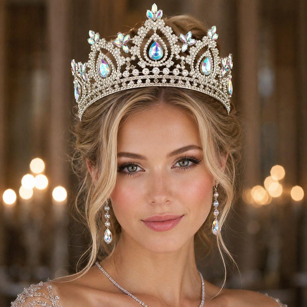 Crystal Decor Bridal Headpiece Metal Base Spiked Crystal Tiara Luxury Queen Crown