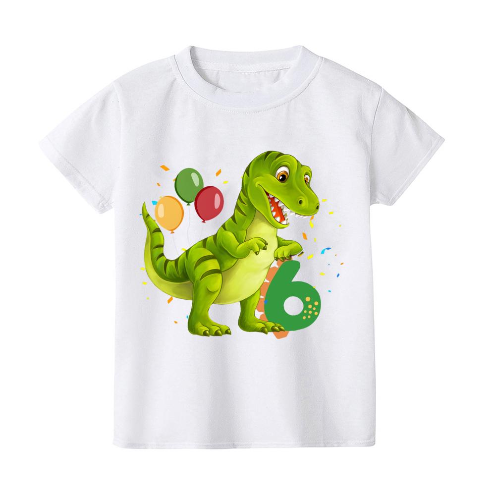 T-rex Dinosaur Birthday T-Shirt ANY AGE White Top Dino Trex Party Tops Cute Dino Boy Girls Birthday Shirts Outfit