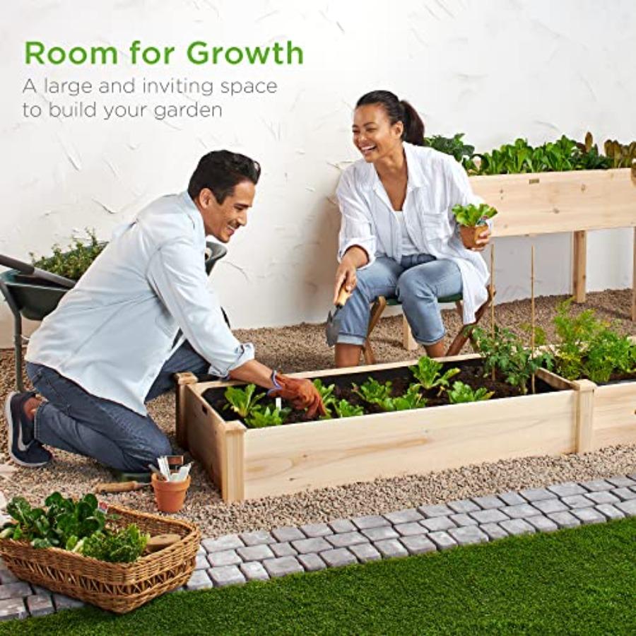 8x2ft Outdoor Wooden Raised Garden Bed Planter for Vegetables Grass Lawn Yard Natural