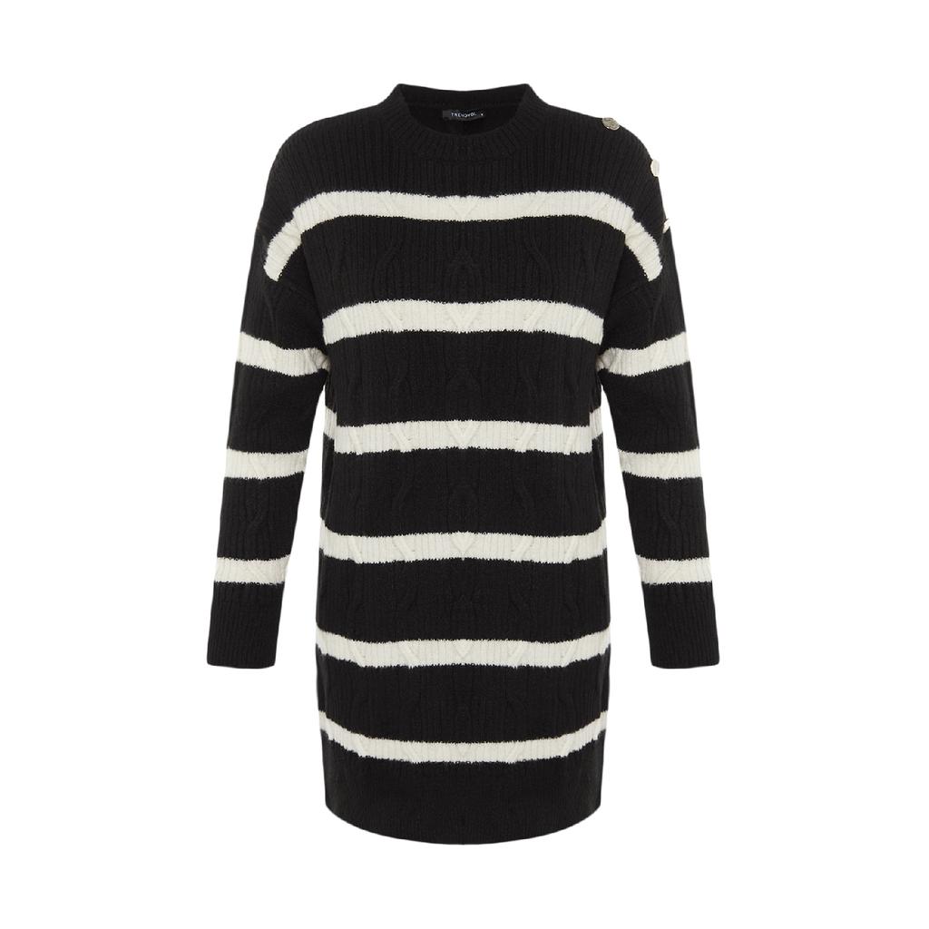 Ecru gestreifter Strickpullover mit Knöpfen Tctaw23ak00063