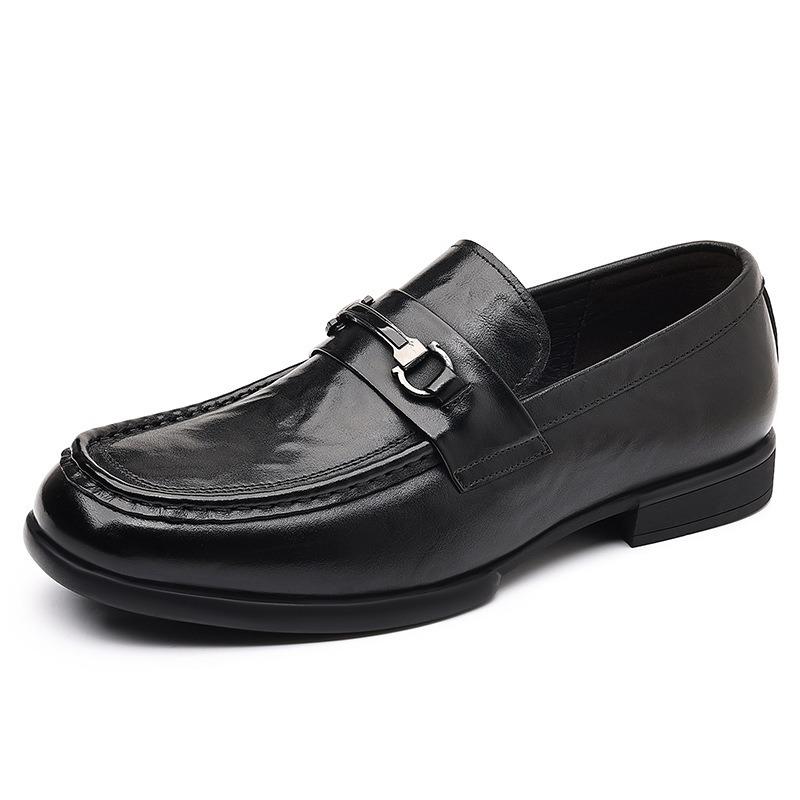 Men's British Style Cowhide Slip-On Leather Shoes - Versatile for Casual, Business & Formal Wear