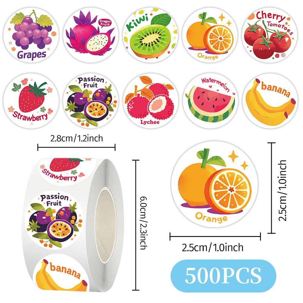 500 Fruit English Sticker Roll for DIY, Decorating, Sealing, and Planner Use