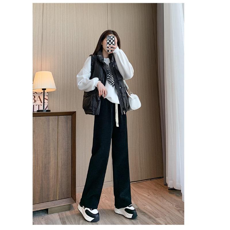 

Женские плотные повседневные брюки осень-зима плюс флис теплые прямые широкие брюки с ламповым флисом удобные однотонные модные утягивающие брюки S чёрный