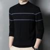 Neuer Wollpullover für Herren aus reiner Wolle, langärmelig, halbhoher Kragen, gestreifter Pullover mit Bodenbildung, Pullover mit Kammgarnmuster, Flut