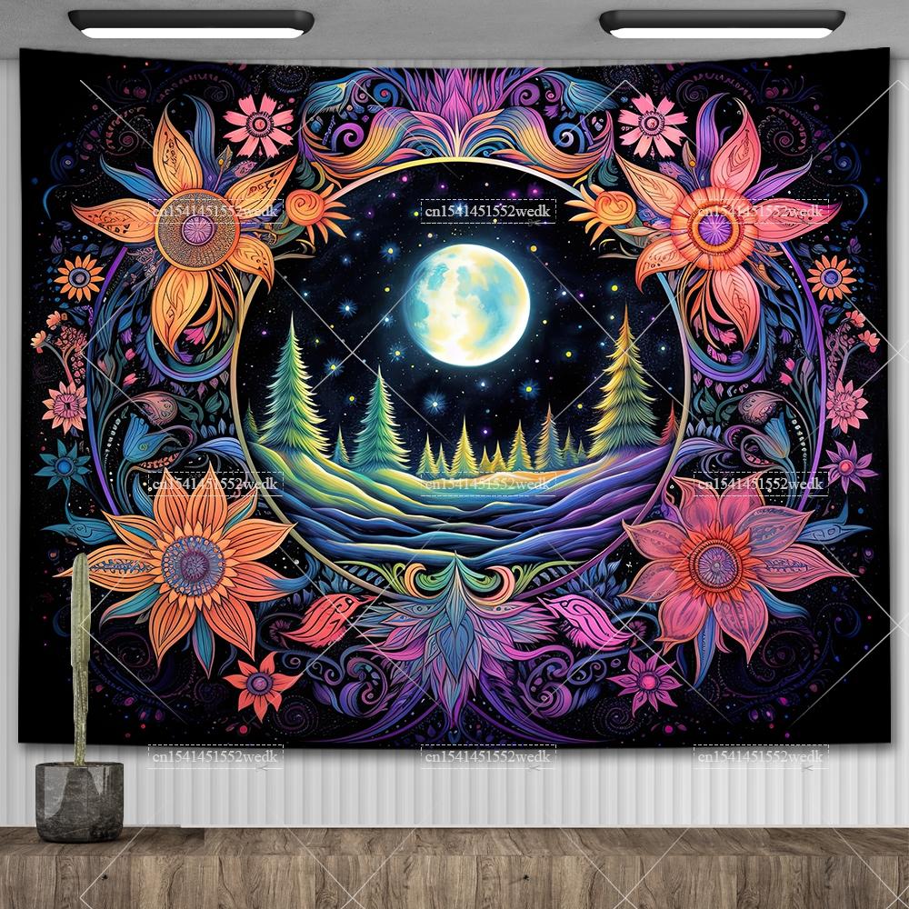 Tarot Tapestry Nordic Flower Series Room Background Cloth Moon Phase Wall Hanging Tapestries Living Room Bedroom Altar Cloths