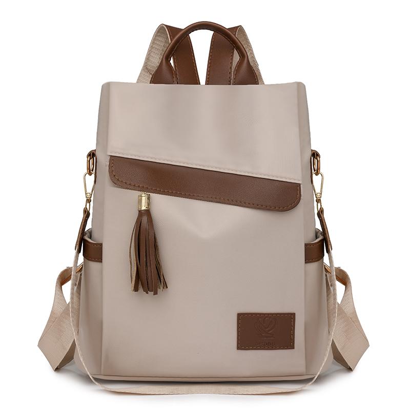 

Рюкзак с цветными блоками и кисточками, женский легкий рюкзак с защитой от кражи, дорожная школьная сумка бежевый