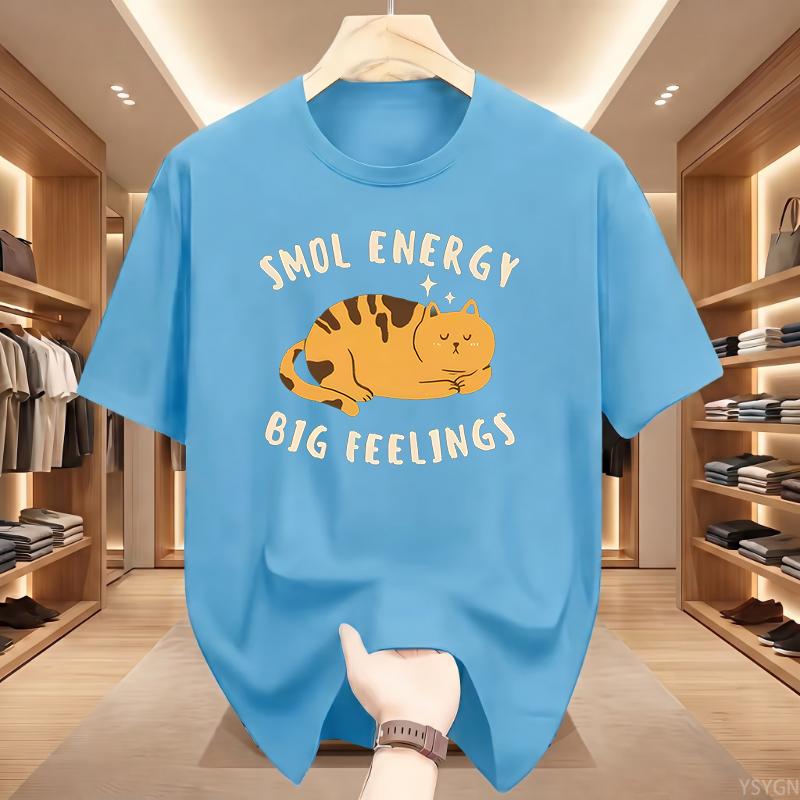 Smol Energy Big Feelings Cat T-shirts Cotton Short Sleeve Round Neck Tshirt Men Women Summer Clothes