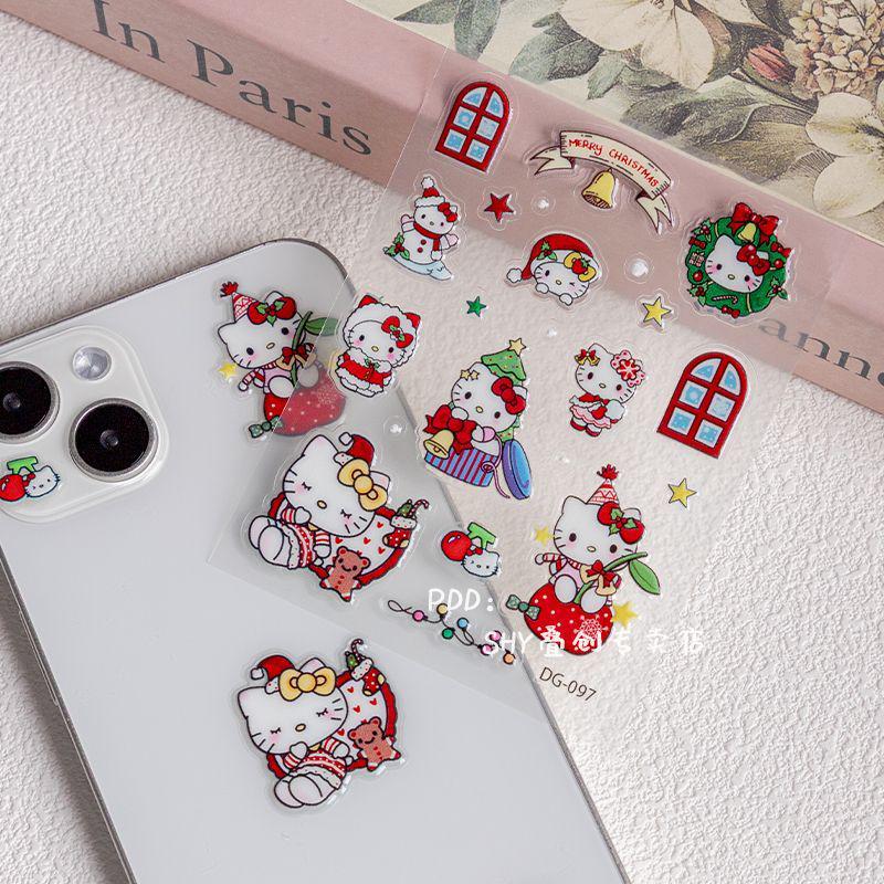 Festive Hello Kitty Christmas Tree Embossed Nail Stickers Gift Box KT - 1 Sheet