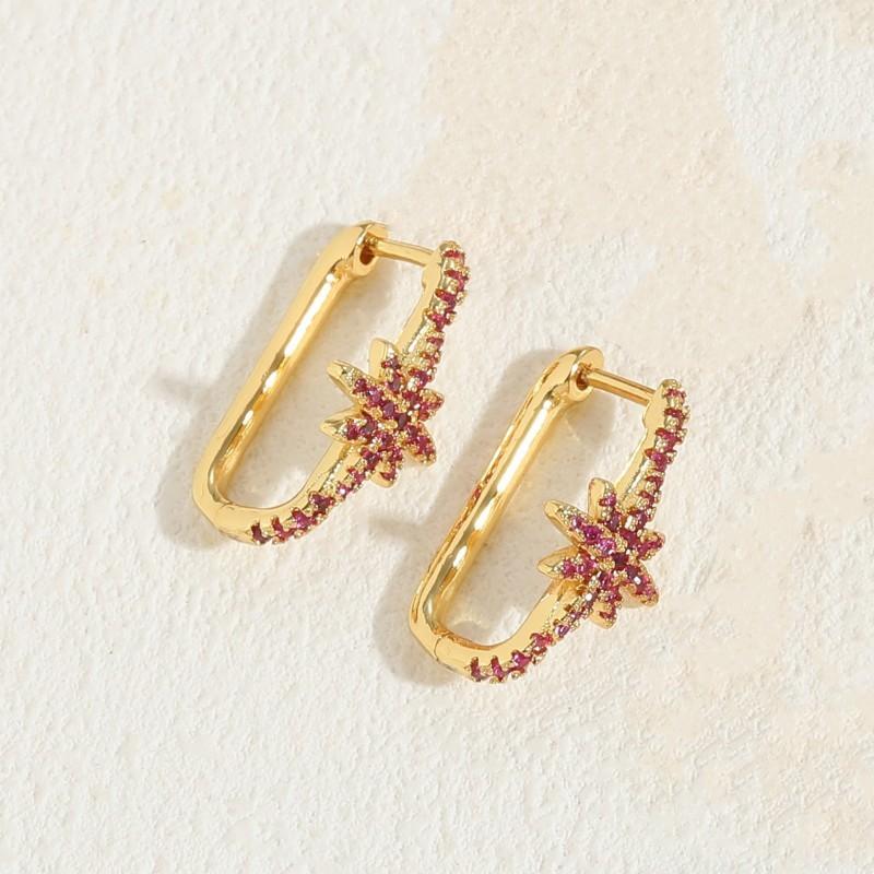 2025 New Fashion Women Luxury Geometric Colorful Zircon Inlaid Snowflake O Shaped Earrings Women Ins Stud Earrings Jewelry