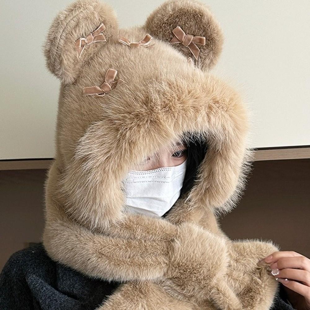 Ear Protection Bow Ear Protection Hat Thickened Lei Feng Cap Balaclava Hat  Female/Girls