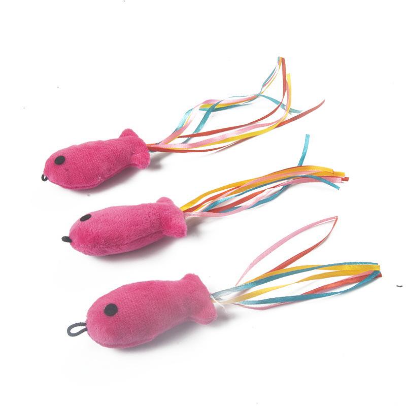 Colorful Ribbon & Fish Cat Teaser with Steel Wire for Self-Entertainment