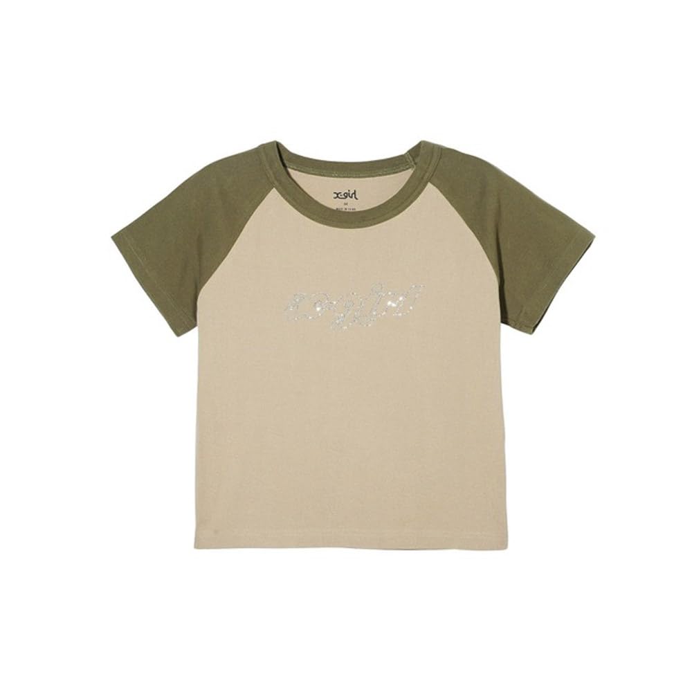 Casual RHINESTONE CHUBBY LOGO RAGLAN BABY TEE BEIGE X-girl S/S