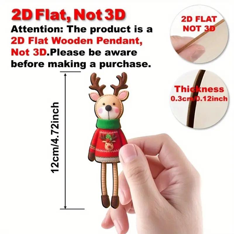 16Pcs 2D Colorful Christmas Reindeer Wooden Pendant Ornament Cartoon Christmas Tree Hanging Decoration For Home New Year Gift