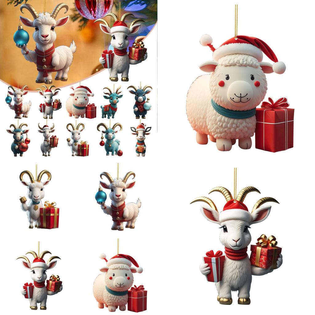 Niedlicher Acryl Cartoon Ziege Weihnachtsauto Anhänger Charmante Feiertagsdeko Geschenk