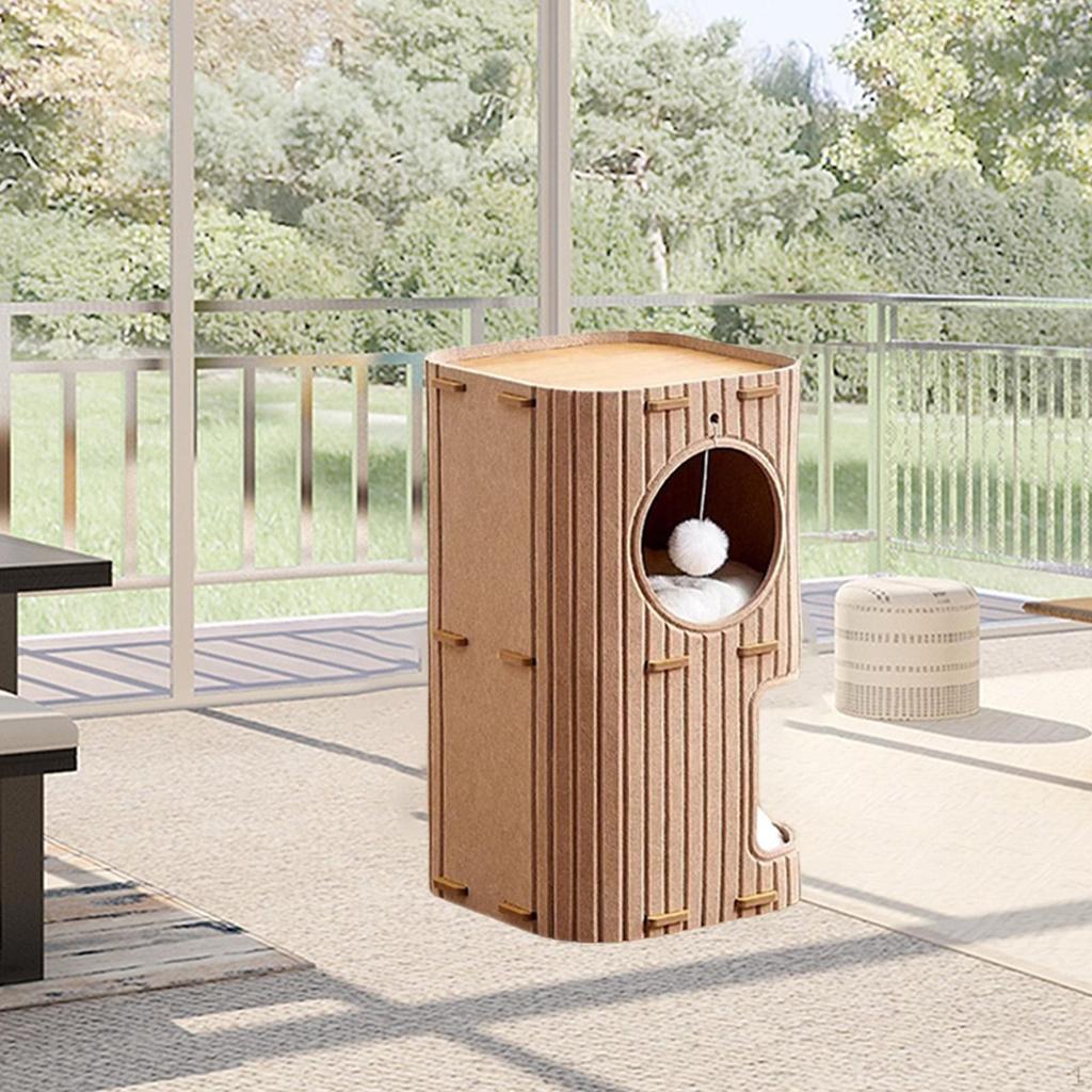 Cat Bed with Enclosed Space And Scratch Post for Multiple Cats