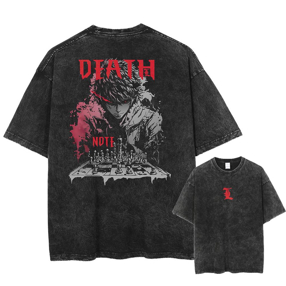 DEATH NOTE Manga T Shirt Harajuku Vintage Washed Tshirt Men Unisex Streetwear Summer Short Sleeve Cotton Oversized Tee Tops