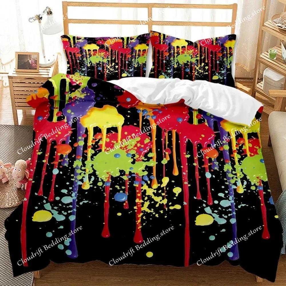 3D Abstract Duvet Cover Set Watercolour Painting Colourful Comforter Cover King Size for Boys Girl Teen Polyester Bedding Set