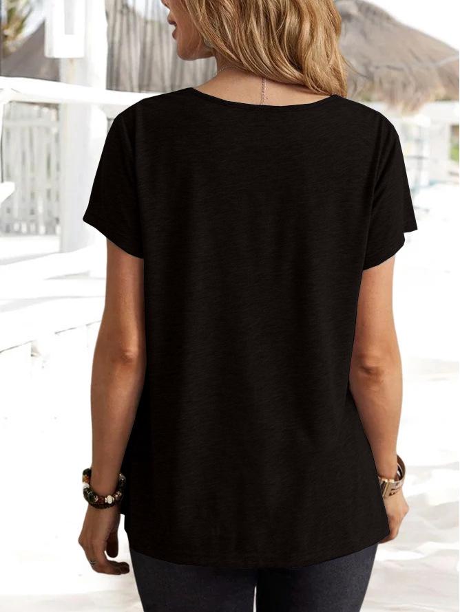 Tops Femininos Casuais de Moda Cor Sólida Manga Curta Primavera/Verão 2025