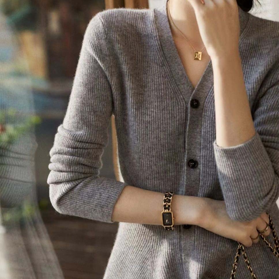 Cardigan Coat for Women Autumn Loose Long Sleeve Knit Cardigan V Neck Casual Solid Color Sweaters Jacket