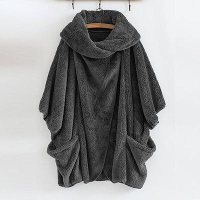 Women Turtleneck Cloak Coats with Big Pockets Furry Poncho Winter Warm Capes