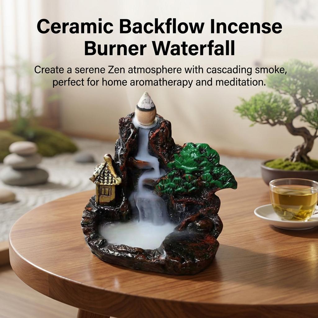 Resin Ceramic Backflow Incense Burners Home Decor Diffuser with Unique Smoke Downward Flow Design for Living Room Bedroom