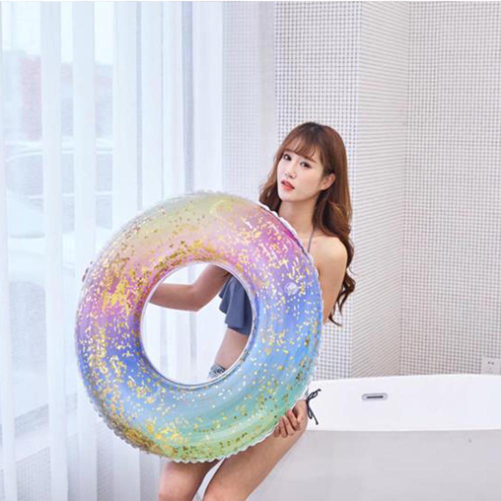 Rainbow Sequin Swimming Rings Pool Float Thickened Inflatable Water Toys For Beach Lake Pool