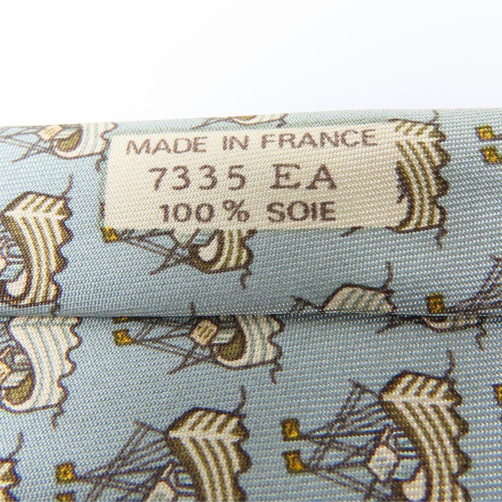 Used HERMES Tie Ship Motif Silk Dark Marks Green Business
