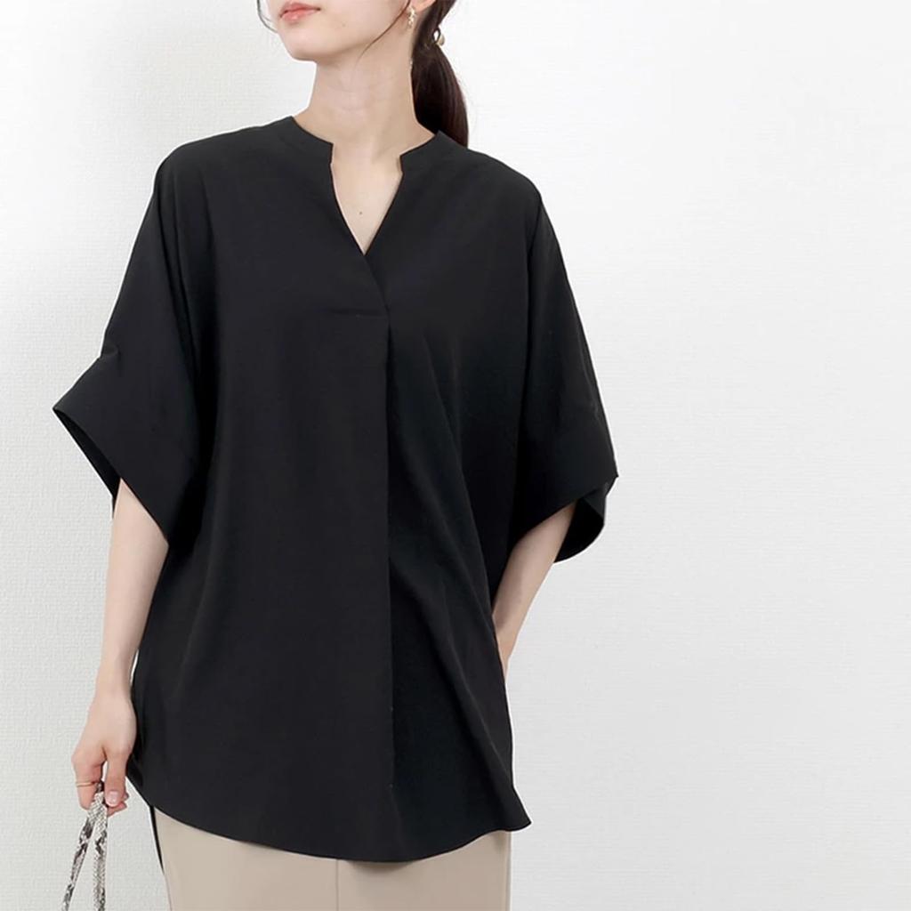 Blouses for Short Dolman Cut and Summer Large Loose Covers Body Office Adult Elegant [SeiunAn] Women, Shirts, Sleeves, Summer, V-Neck, Sleeves, 5/8