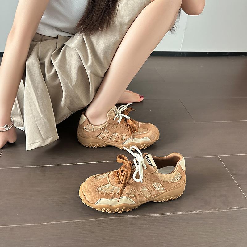 Leather German training shoes women's casual suede round head sports shoes versatile Forrest Gump shoes small white shoes large size women's shoes 4