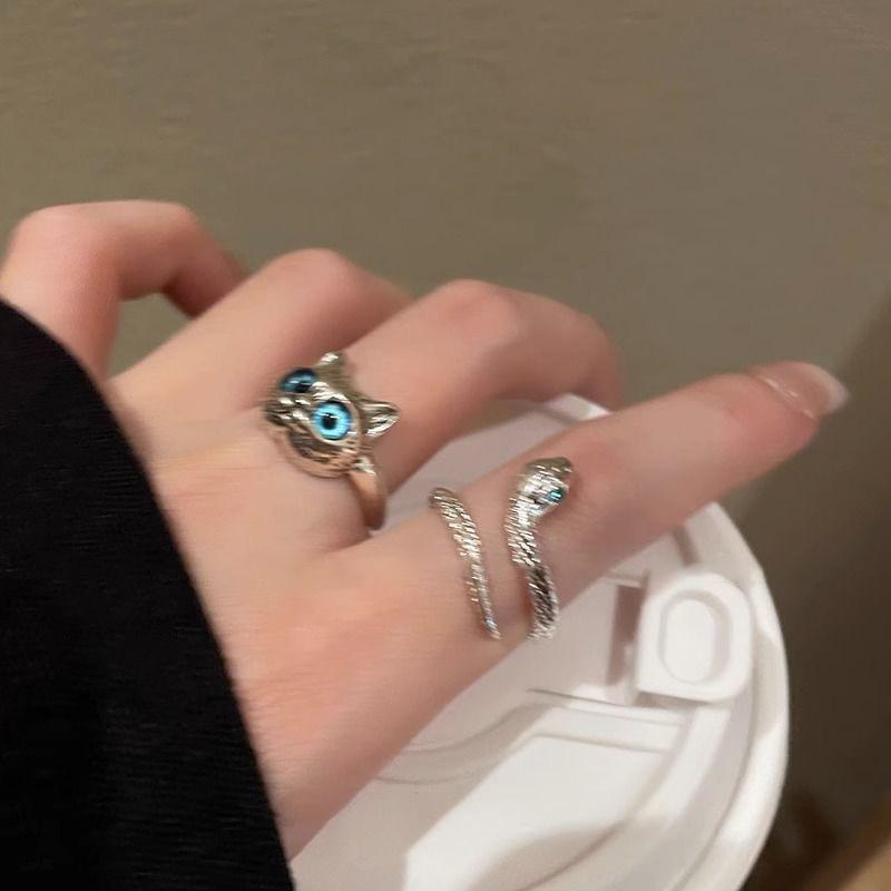 Vivid Cute Silver Color Cat Snake Open Rings For Women Girls Adjustable Finger Ring Gothic Cool Animal Jewelry Gifts