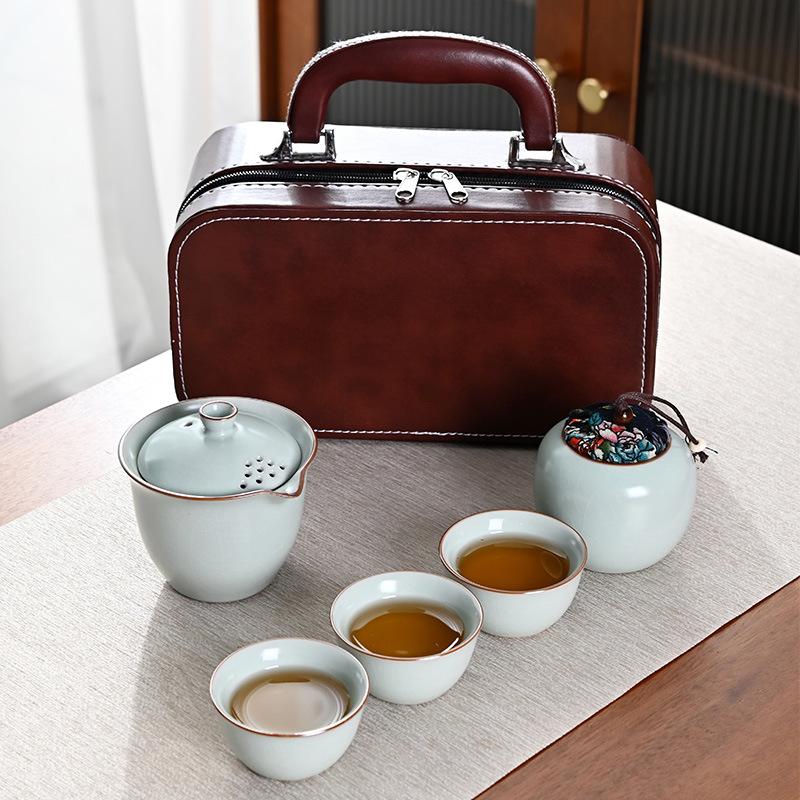 Business Gifts Travel Tea Set Kuaike Cup One Pot Three Cups Portable Cover Bowl Small Set Outdoor Kung Fu Tea Set
