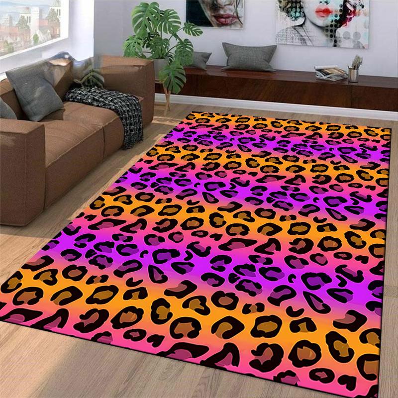 Colorful Leopard Print Carpet with Gradient Orange and Purple Background Design Suitable for Use As an Anti-slip    for    Room and Bedroom Sofas