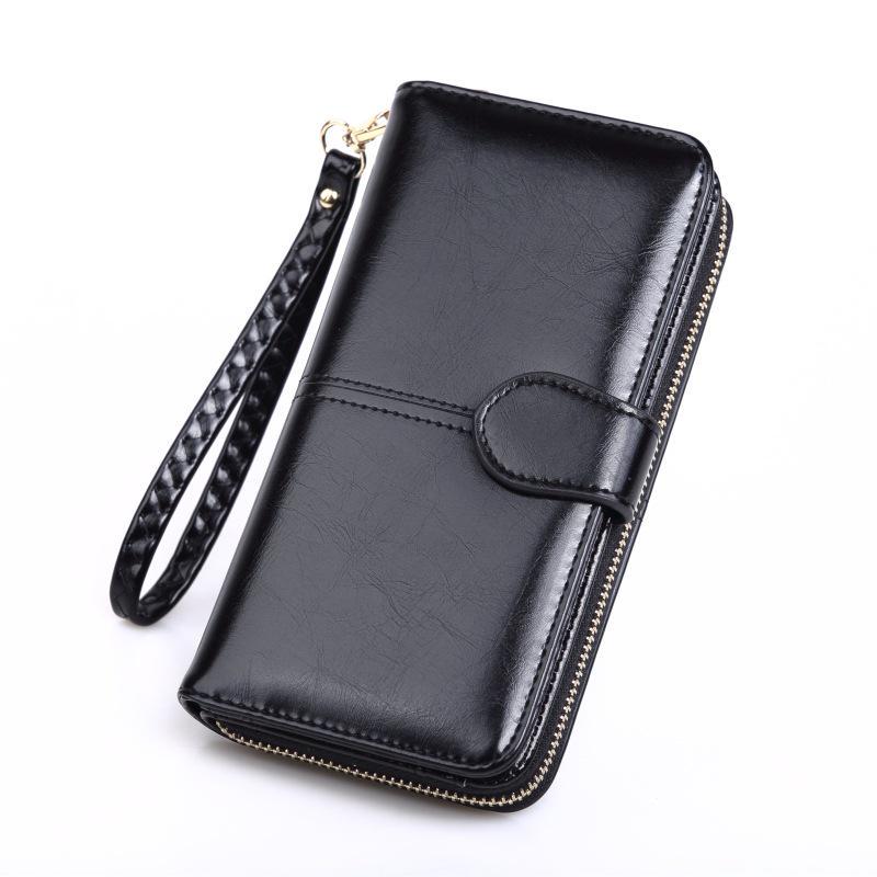 Women's Trifold Leather Wallet - Coin Purse, Card Holder & Phone Bag (Oily Leather, H006)
