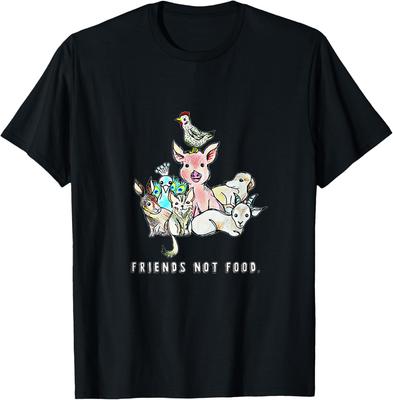 Friends Not Food Vegan Animals Graphic Tee Men Casual Cotton Crewneck T-Shirt