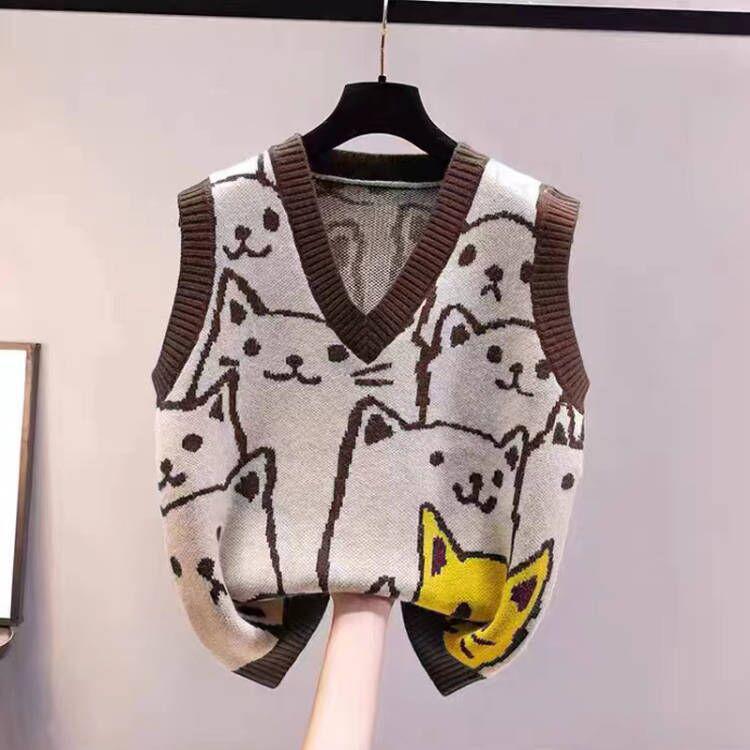 

2023 Новый корейский вязаный женский свитер с V-образным вырезом: Тенденция свободной верхней одежды осень/зима Medium кофейный