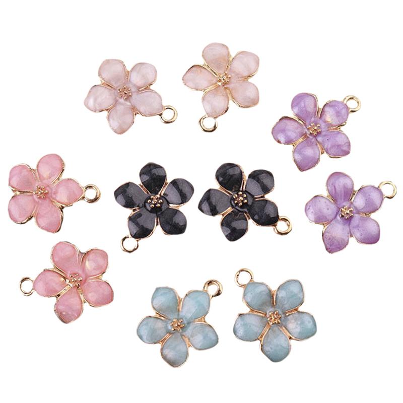 10Pcs/Set Enamel Alloy Flower  Charms Pendant Jewelry Findings Diy Craft Making