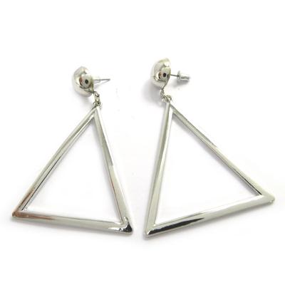 [L9690] - Δημιουργικές Ασημί Σκουλαρίκια 'Τρίγωνο'